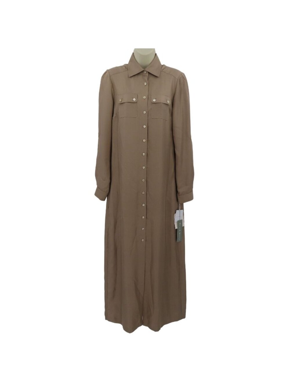 Worth Women 4 Beige All Silk Collared Blouse Button Long Sleeve Shirt Dress NEW